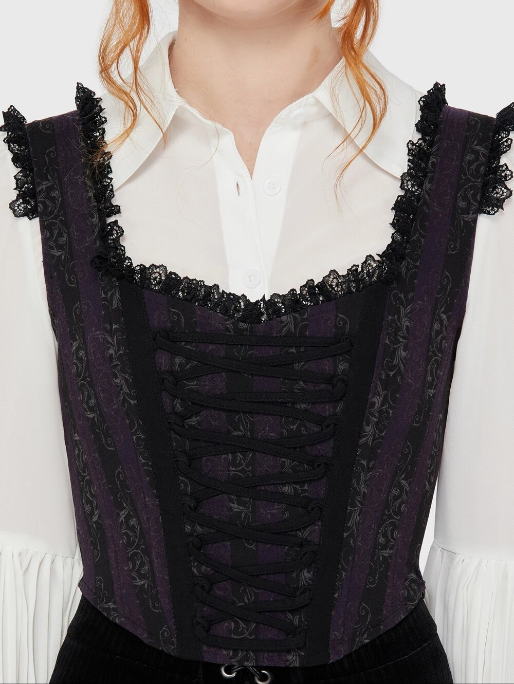 Killstar x Corpse Bride Dark Purple Lace-Up Brocade Corset Top, S, NWOT